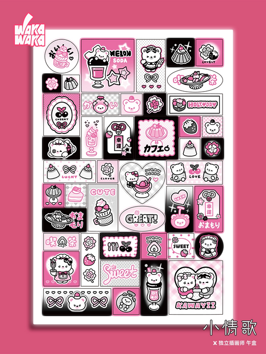 Pink and black deco sticker sheet